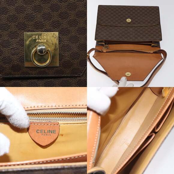 CELINE Macadam Canvas Shoulder Bag Pvc Leather Brown Gold - Picture 11 of 13